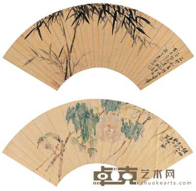 虞联辰 张昌和 墨竹花鸟(二件) 扇面 尺寸不一